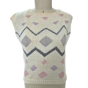 80s 90s Y2k Currants Jeri-Jo Hand Loomed Sweater Vest Pastels Fairy Kei  Sz L
